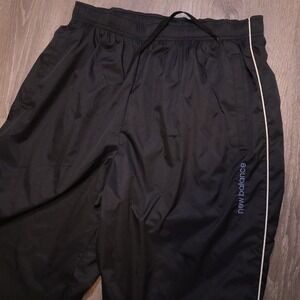 New Balance Black Athletic Track Pants Large Drawstring Waist Side Stripe